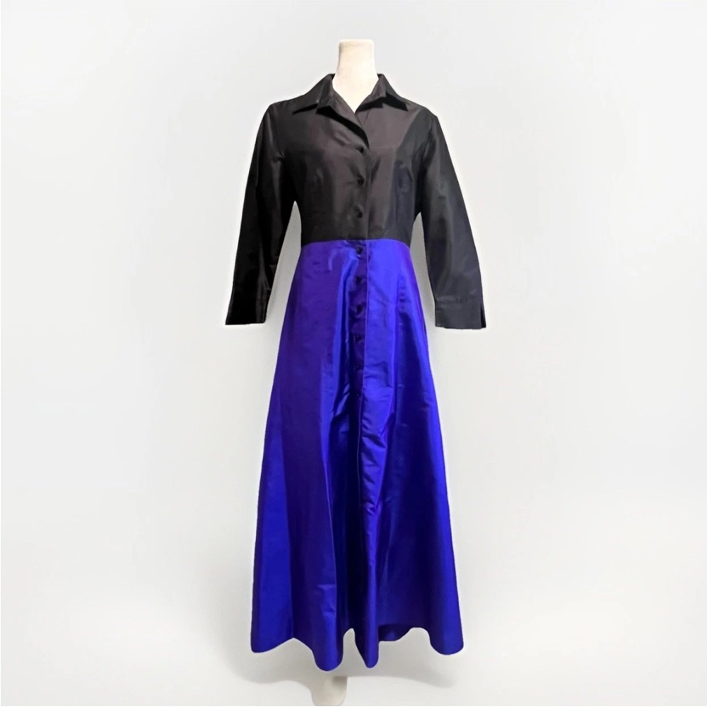 Marisa Baratelli Silk Dress Black Purple Evening Formal Wedding Holiday Party